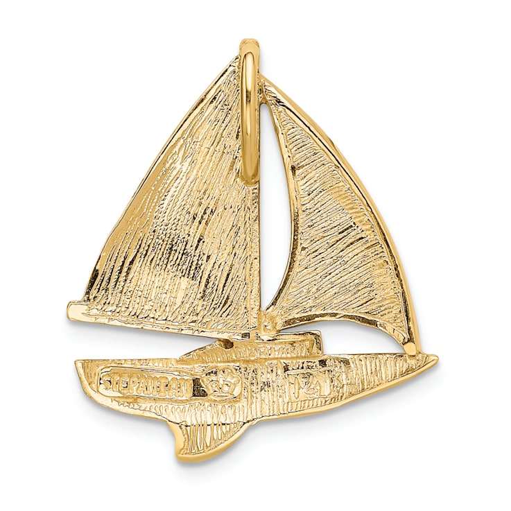 14k Yellow Gold Imitation Opal Sailboat Slide Pendant