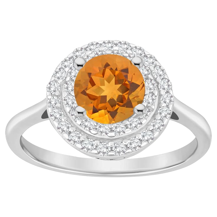 7mm Round Citrine And White Topaz Accents Rhodium Over Sterling Silver
Double Halo Ring