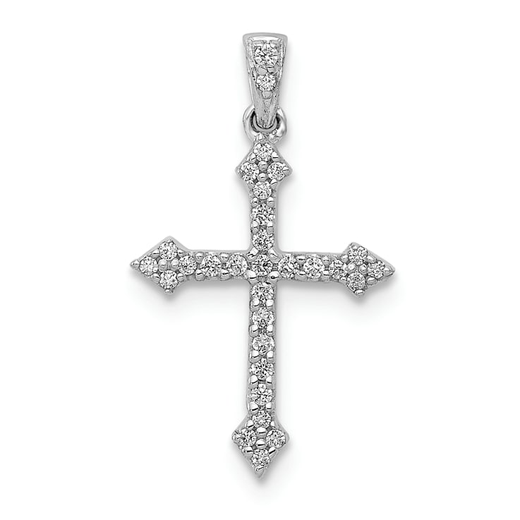 Rhodium Over 14k White Gold Diamond Cross Pendant