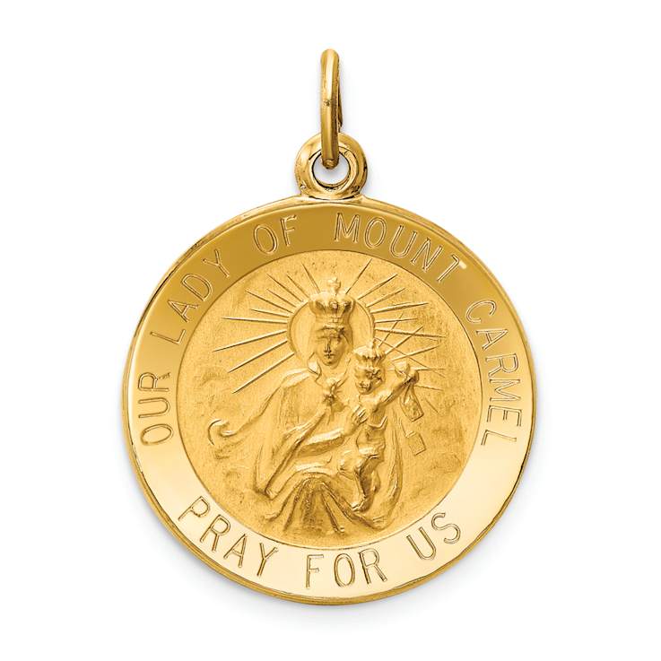 14k Yellow Gold Satin Our Lady of Mt. Carmel Medal Charm - 12QF2A
