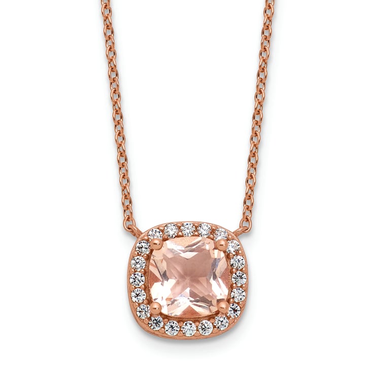 14K Rose Gold Over Sterling Silver Cubic Zirconia and Pink Glass Necklace