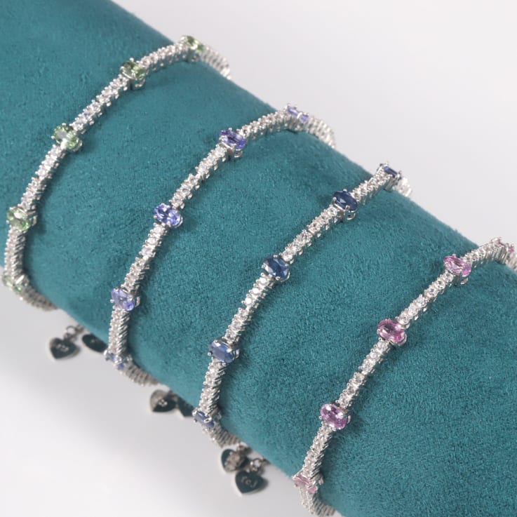 Rhodium Over Sterling Silver Oval Pink Sapphire and White Zircon Bolo
Bracelet 1.1ctw