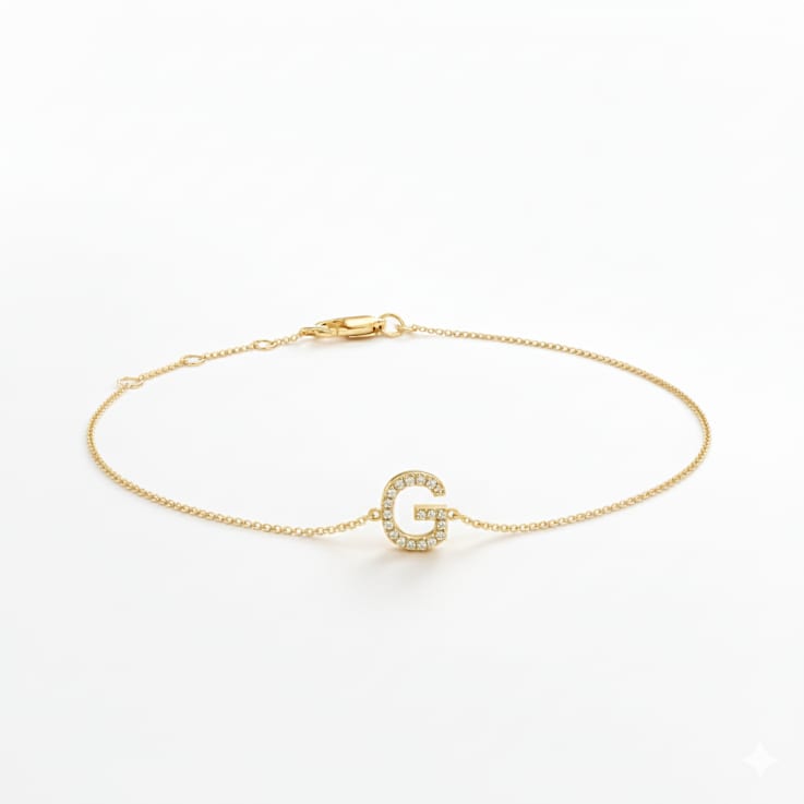 10K Yellow Gold White Diamond G Initial Bracelet for Women with
Adjustable Chain, 0.06ctw