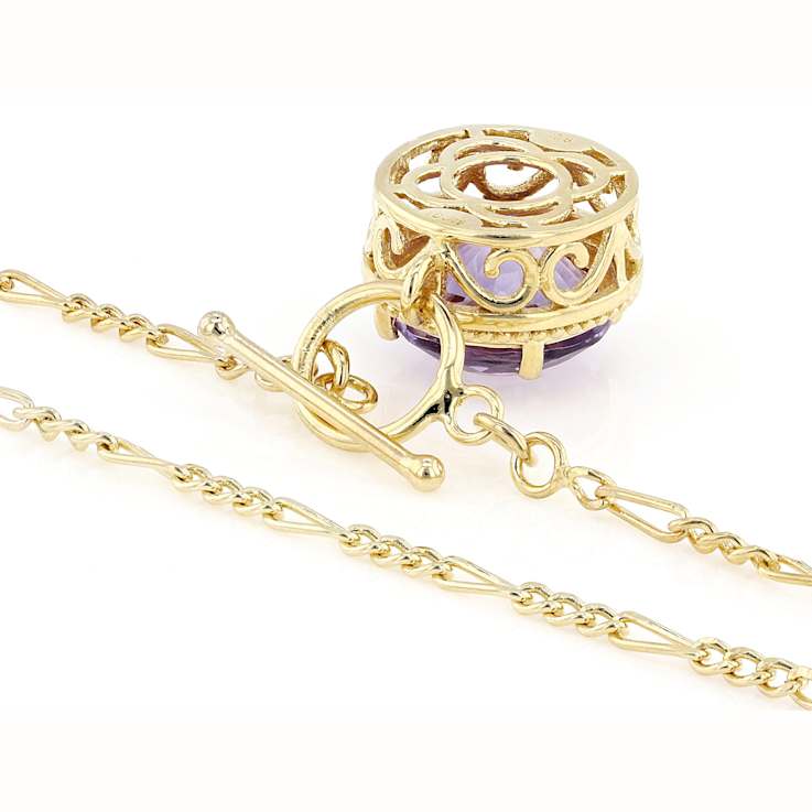 Amethyst Round Figaro Pendant Necklace In 18K Gold Over Sterling Silver 4.76ct