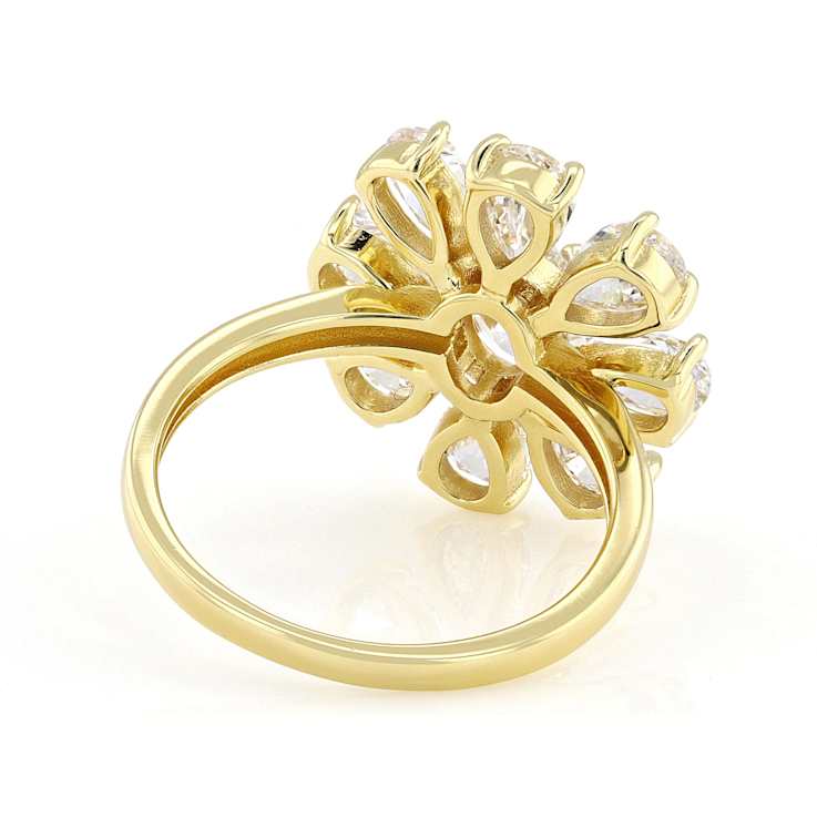 CZ Flower Ring In 18K Gold Over Sterling Silver 6.12ctw