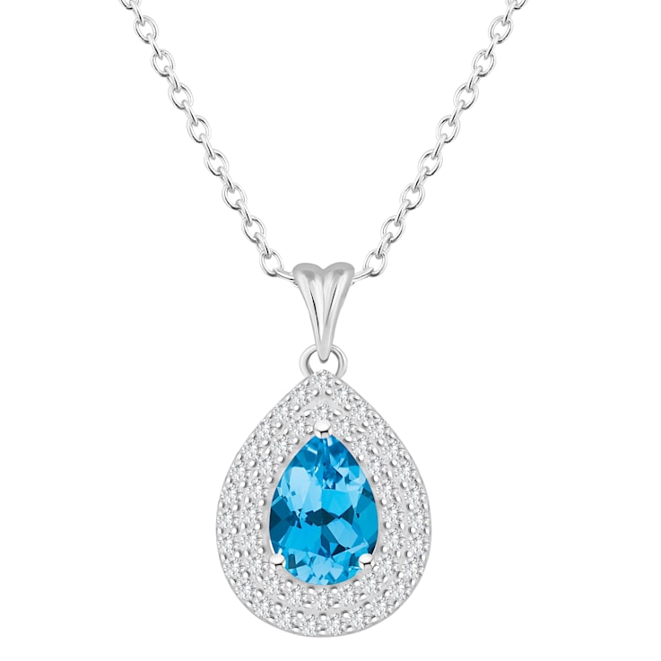 8x5mm Pear Shape Swiss Blue Topaz And White Topaz Rhodium Over Sterling
Double Halo Pendant w/Chain