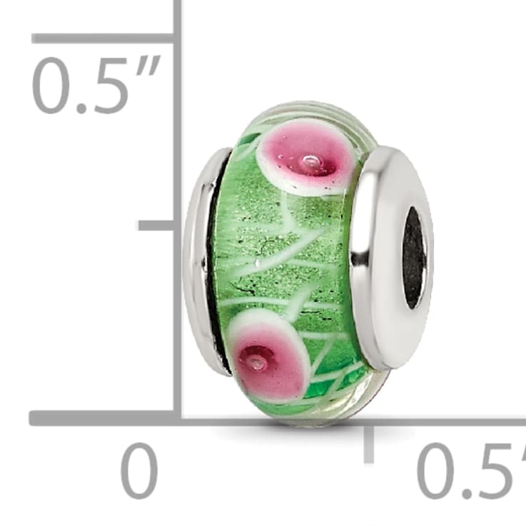 Sterling Silver Green Hand-blown Glass Bead