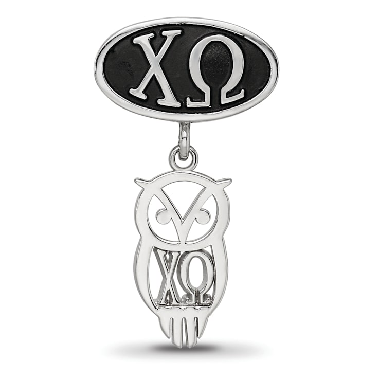 Sterling Silver LogoArt Chi Omega Oval with Owl Dangle Bead