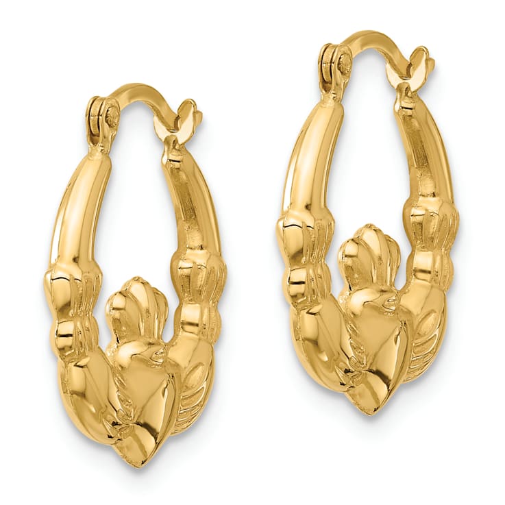 14k Yellow Gold 11/16" Claddagh Hoop Earrings