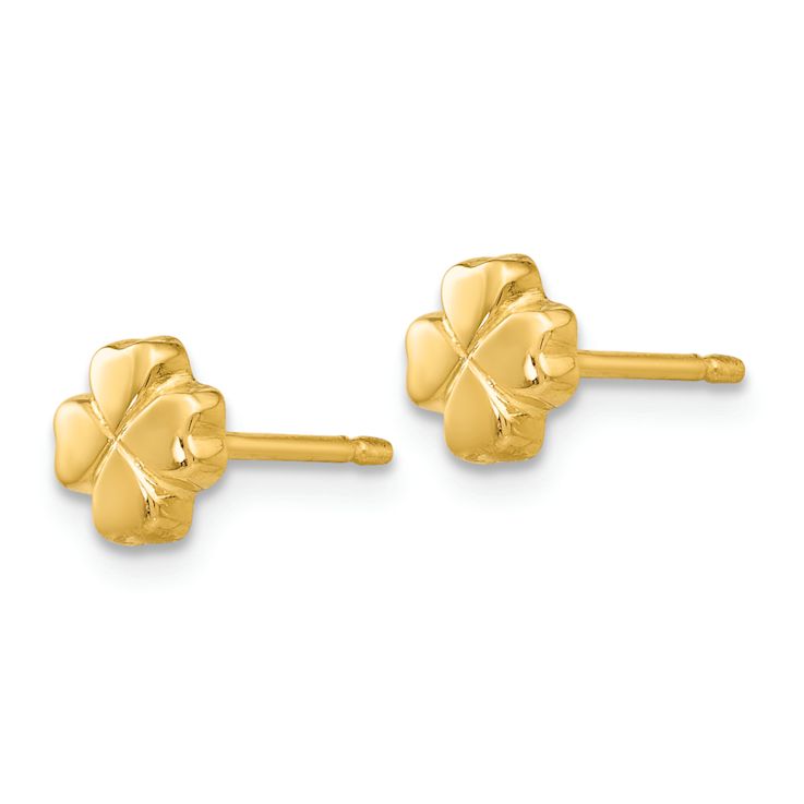 14k Yellow Gold Polished 6mm 4-Leaf Clover Stud Earrings