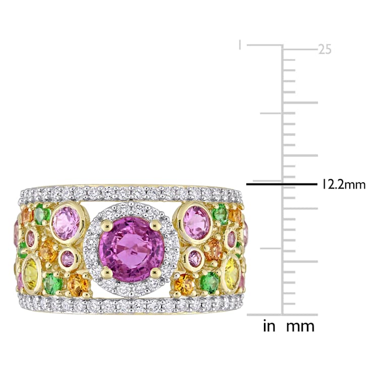 Pink, Orange Sapphire, Tsavorite and Diamond 14K Yellow Gold Ring 3.07ctw