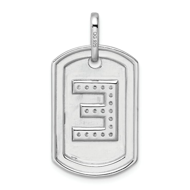 Rhodium Over 14k White Gold Diamond Initial E Dog Tag Charm