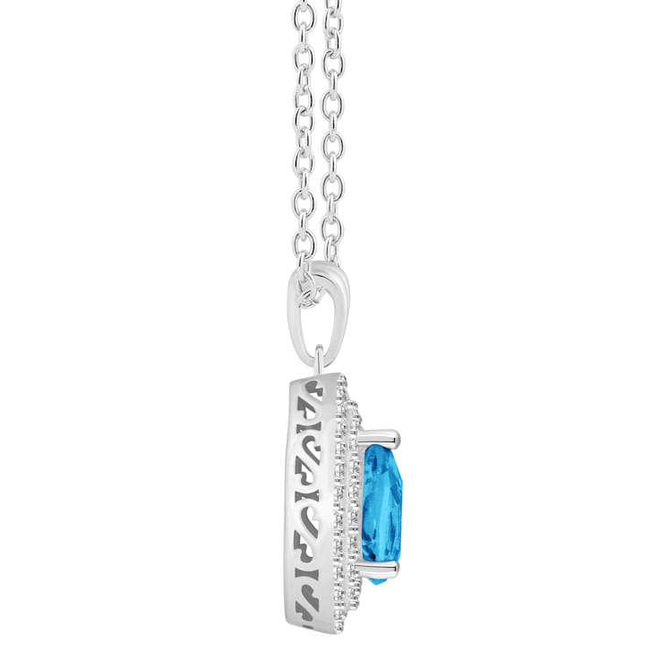 8x5mm Pear Shape Swiss Blue Topaz And White Topaz Rhodium Over Sterling
Double Halo Pendant w/Chain
