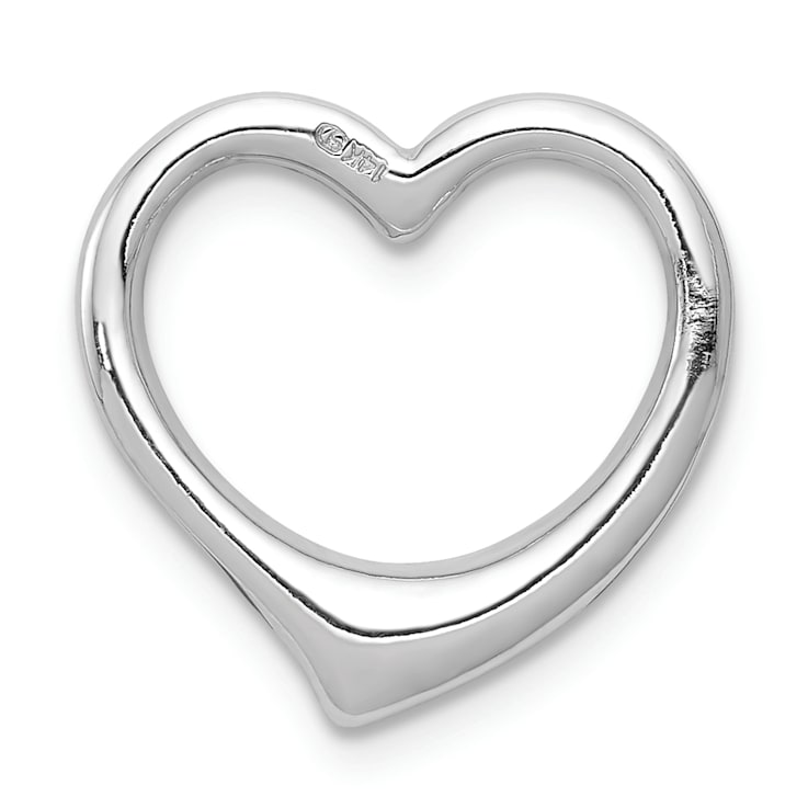 Rhodium Over 14k White Gold 3D Polished Heart Chain Slide Pendant