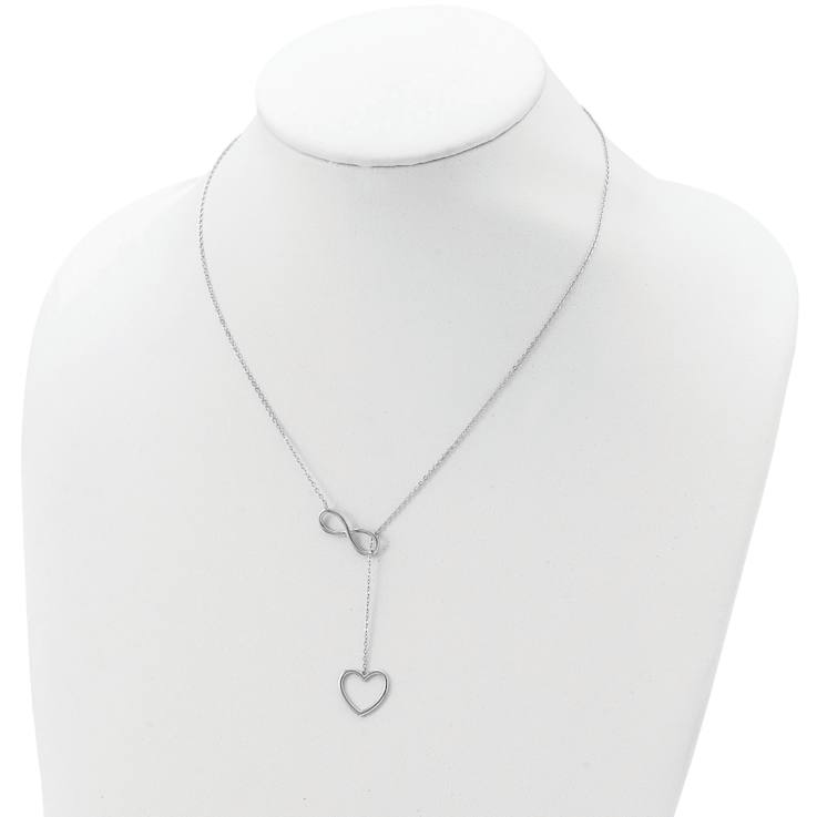 Rhodium Over Sterling Silver Infinity Drop Heart with 2-inch Extension Necklace