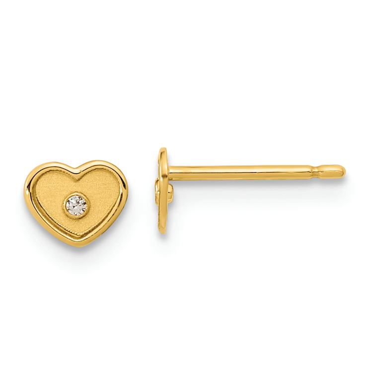 14k Yellow Gold Children's Polished and Brushed Cubic Zirconia Heart
Stud Earrings