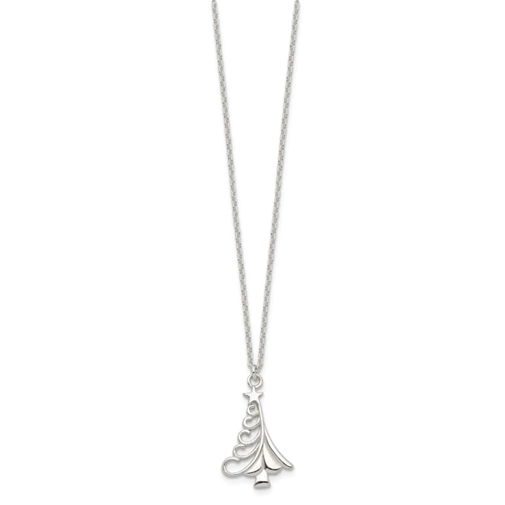 Sterling Silver Polished Christmas Tree Necklace