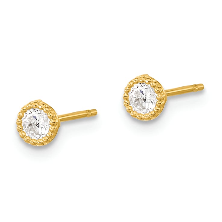 14K Yellow Gold Milgrain Bezel Cubic Zirconia Post Earrings