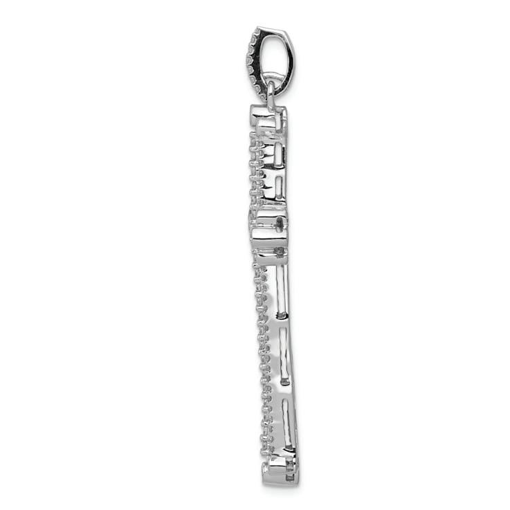 Rhodium Over 14K White Gold 1ct. Diamond Budded Cross Pendant