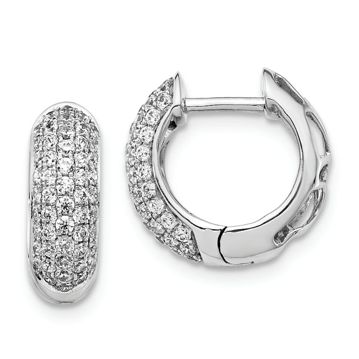 Rhodium Over 14K White Gold Lab Grown Diamond Hinged Hoop Earrings