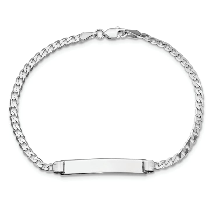 Rhodium Over 14k White Gold Flat Curb Link ID Bracelet