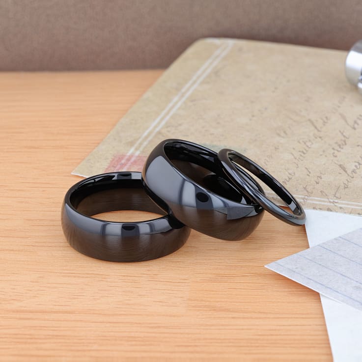 RAVEN Domed Black Tungsten Wedding Band 8mm