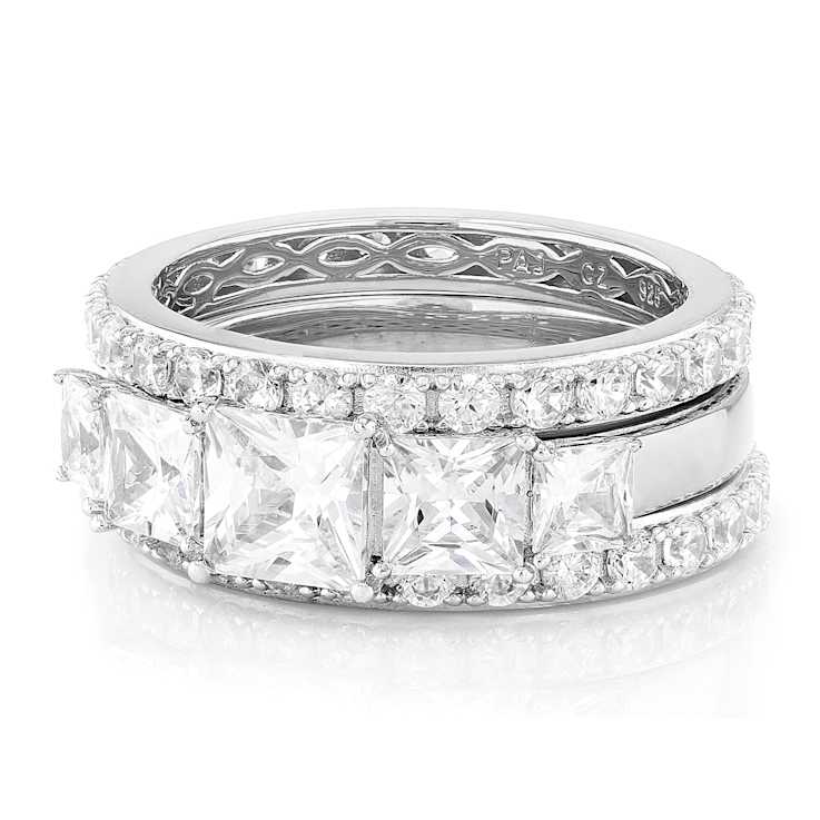 CZ Statement Ring Set in Rhodium Over Sterling Silver