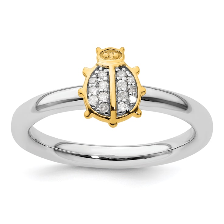 14K Yellow Gold Over Sterling Silver Stackable Expressions Ladybug
Diamond Ring 0.06ctw