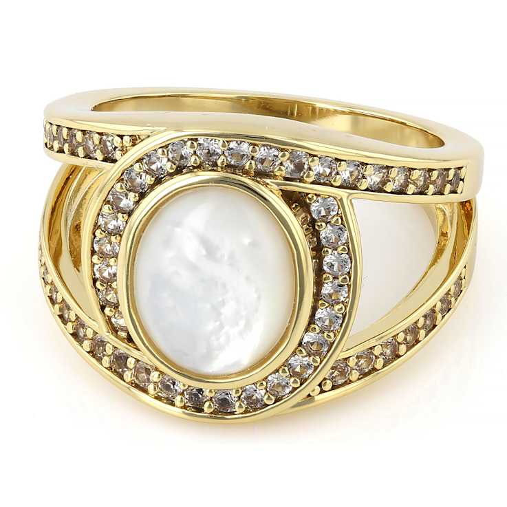 Mother-Of-Pearl And Lab-Created Sapphire Bypass Ring In 18K Gold Over
Brass 0.46ctw
