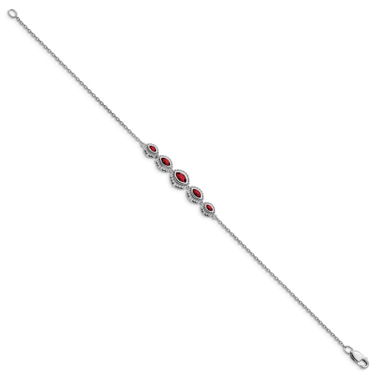 Rhodium Over 14k White Gold Marquise Garnet Bracelet