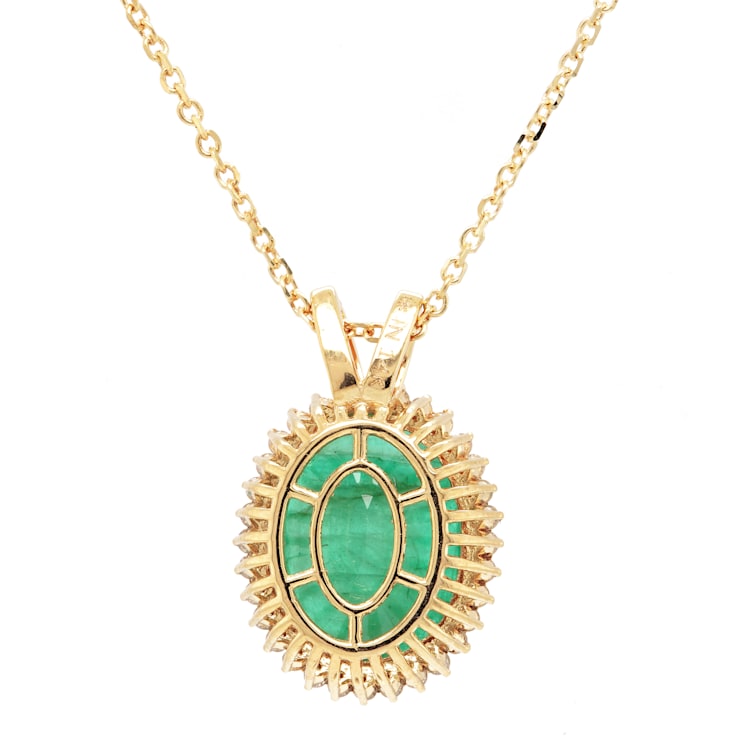 6.35 Ctw Emerald and 0.32 Ctw White Diamond Pendant in 14K YG