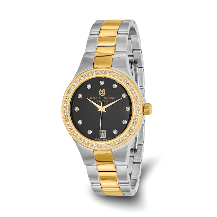 Ladies Charles Hubert Two-tone Stainless Steel Black Dial Watch