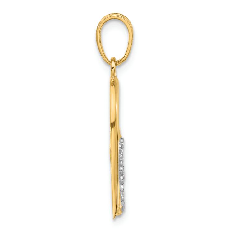 14k Two-tone Gold Diamond-cut Cross in Heart Pendant