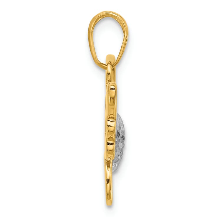 14k Two-tone Gold Polished and Diamond-cut Butterfly Pendant