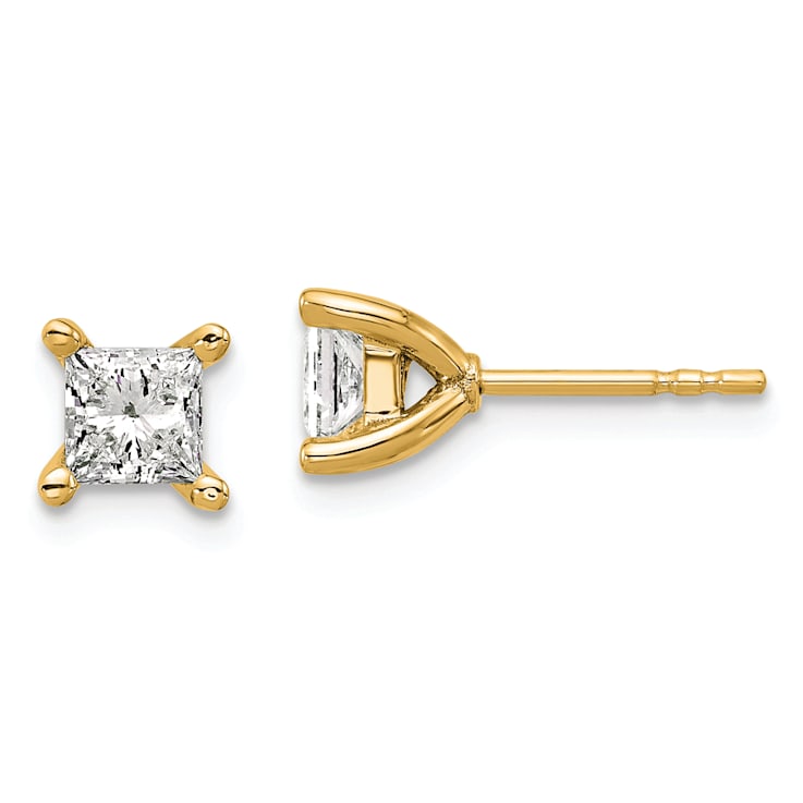 Princess Cut White Lab-Grown Diamond G-H SI 14K Yellow Gold Solitaire
Stud Earrings 1.00ctw