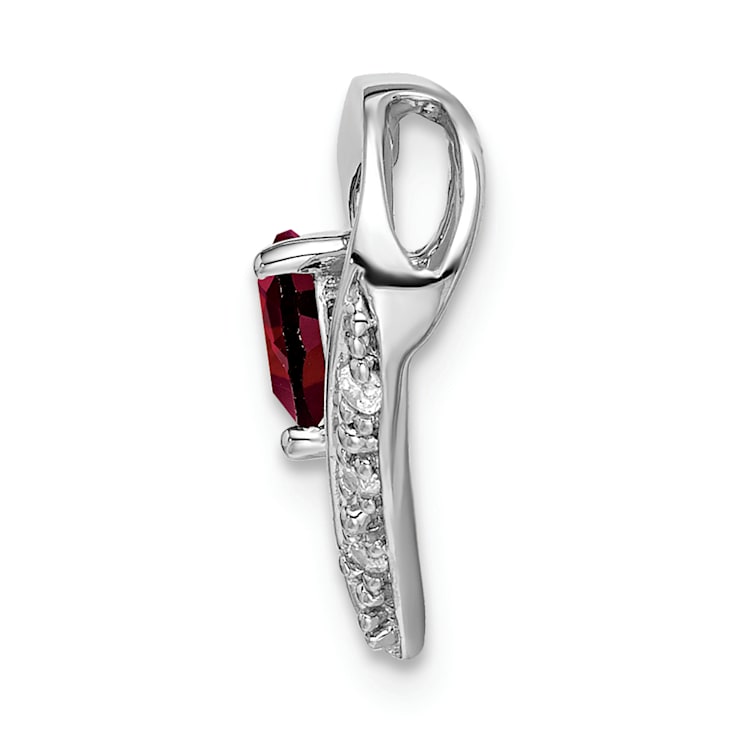 Rhodium Over 14k White Gold Garnet and Diamond Heart Pendant