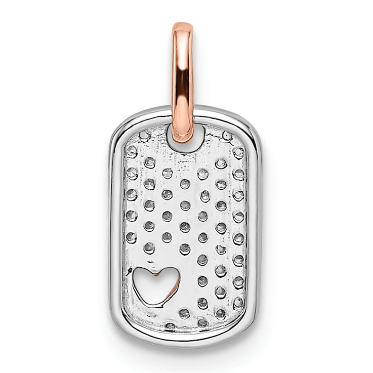 14k White Gold and 14k Rose Gold Small Dog Tag with Heart Diamond Pendant