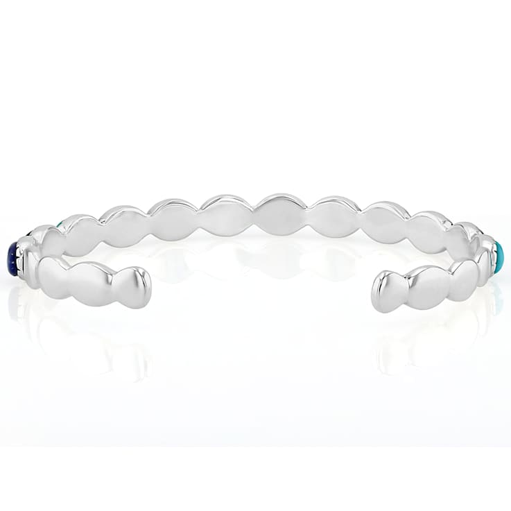 Blue Turquoise, Lapis Lazuli And Malachite Oxidized Silver Bangle 7x5mm