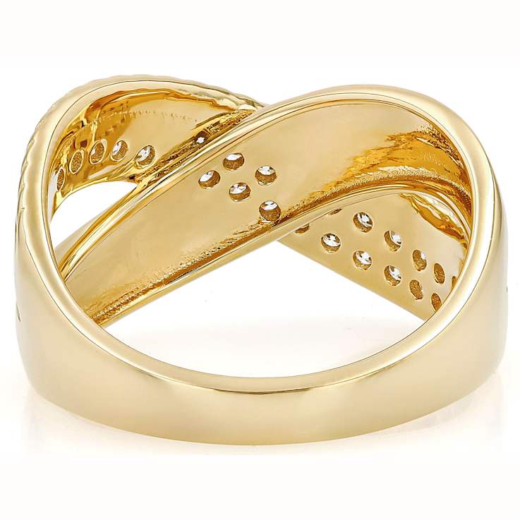 Moissanite Crossover Band Ring In 14K Gold Over Sterling Silver