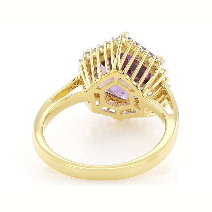 Amethyst And White Zircon Ring In 18K Gold Over Sterling Silver 5.01ct