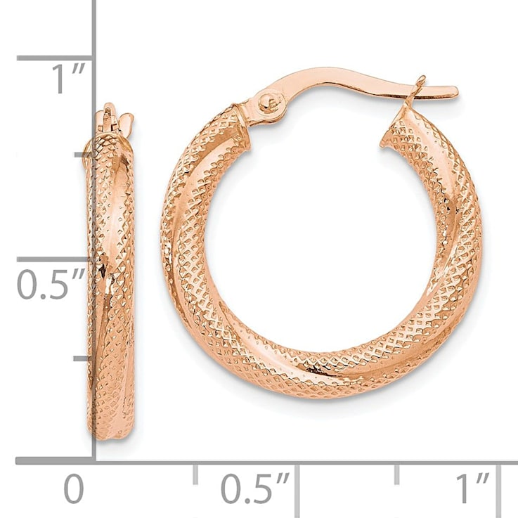 10k Rose Gold 21mm x 3mm Textured Hinged Hoop Earrings