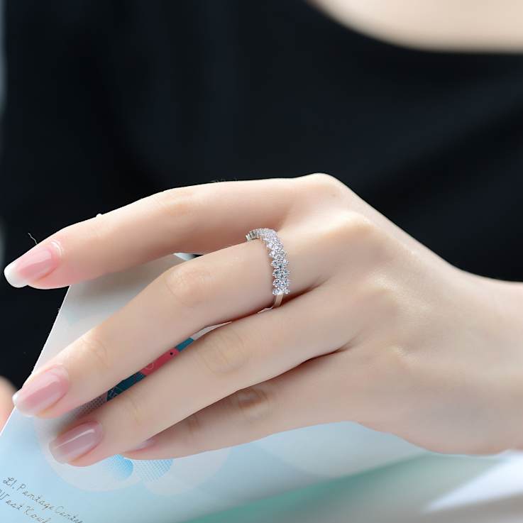 CZ Three-Row Band Ring In Sterling Silver