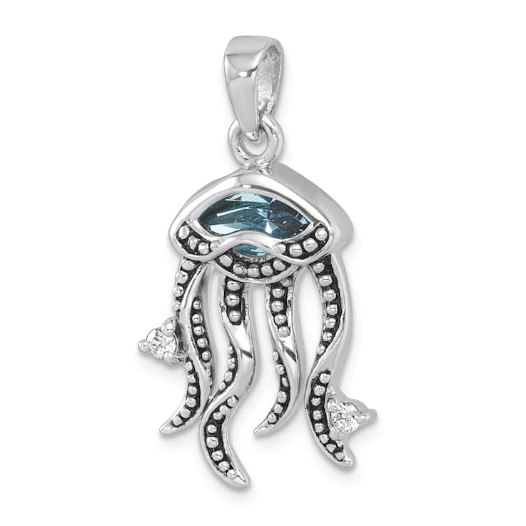 Rhodium Over Sterling Silver Polished Crystal and Cubic Zirconia Jelly
Fish Pendant