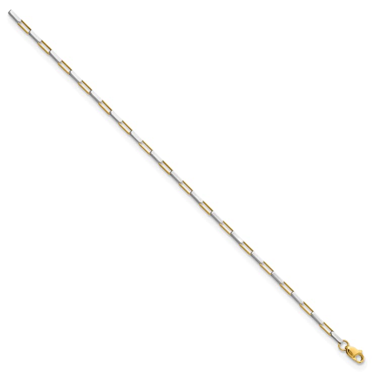 14K Two-tone Polished Fancy Box Links 7.5-inch Bracelet