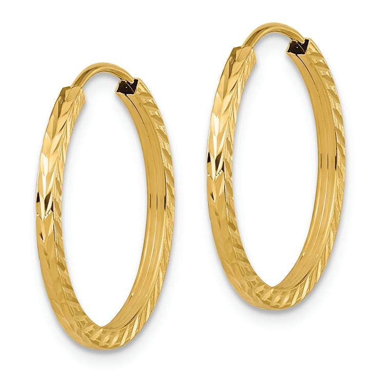 14k Yellow Gold 13/16" Diamond-Cut Square Tube Endless Hoop Earrings
