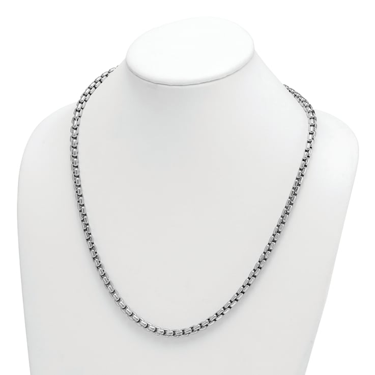 Rhodium Over Sterling Silver 6.0mm Box 30 Inch Chain