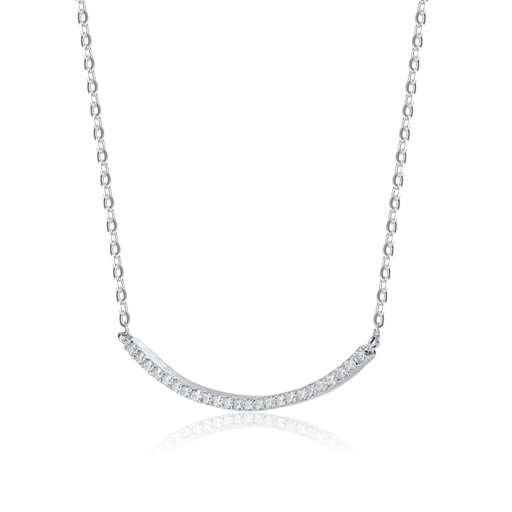 Curved CZ Bar Necklace In Sterling Silver