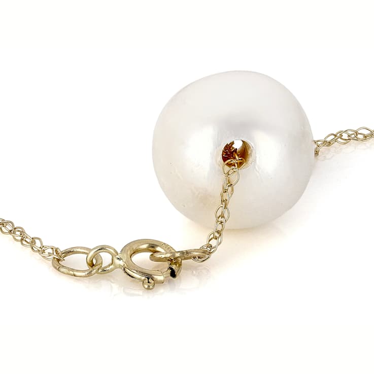 9mm Cultured Freshwater Pearl Station Necklace in 14k Yellow Gold
