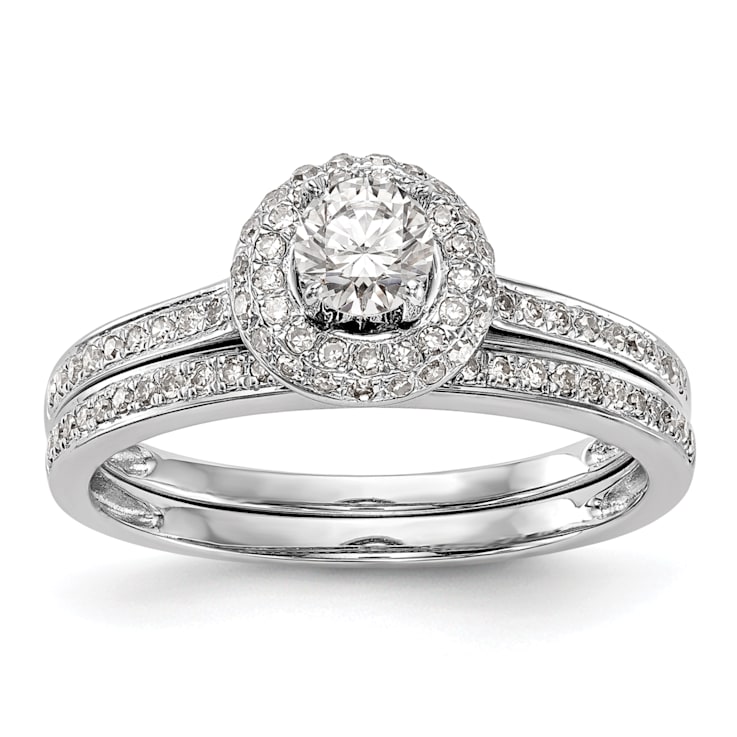 Rhodium Over 14K White Gold Lab Grown Diamond Complete Halo Engagement
Ring 0.405ctw