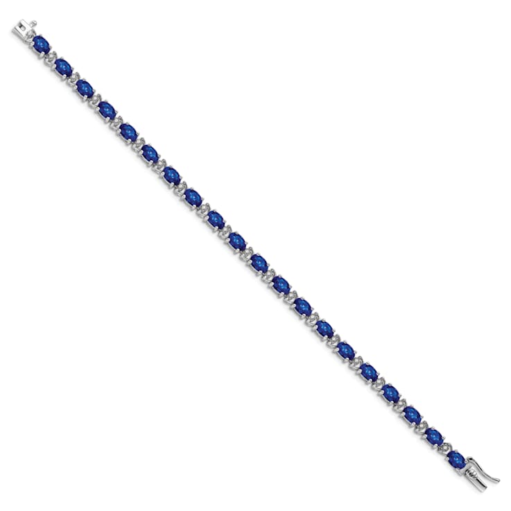Rhodium Over 14k White Gold Oval Lab Created Sapphire and Diamond Bracelet